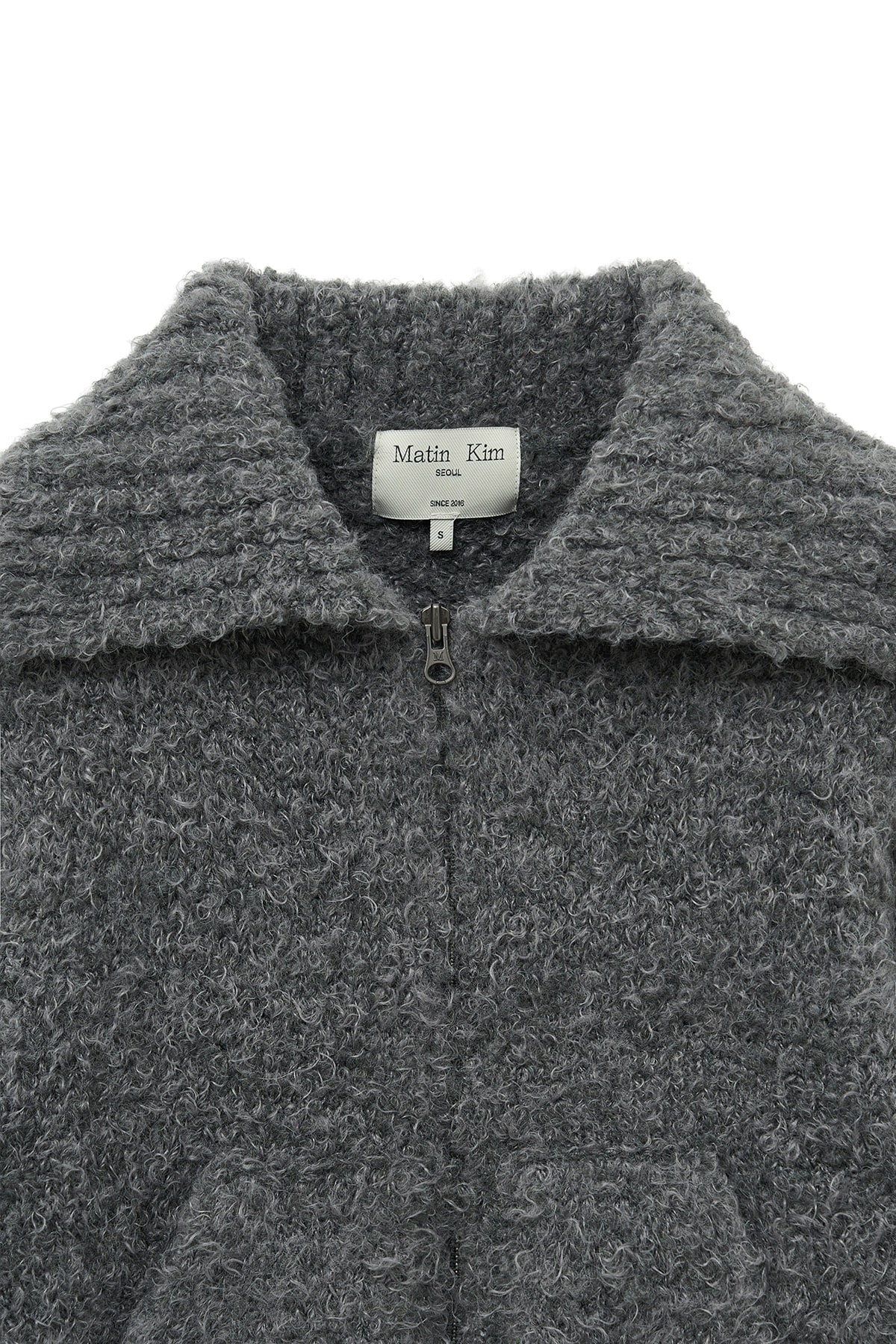 Matin Kim - Boucle Knit Zip Up Cardigan (Charcoal) product image 4 | TRAB K-Fashion Australia