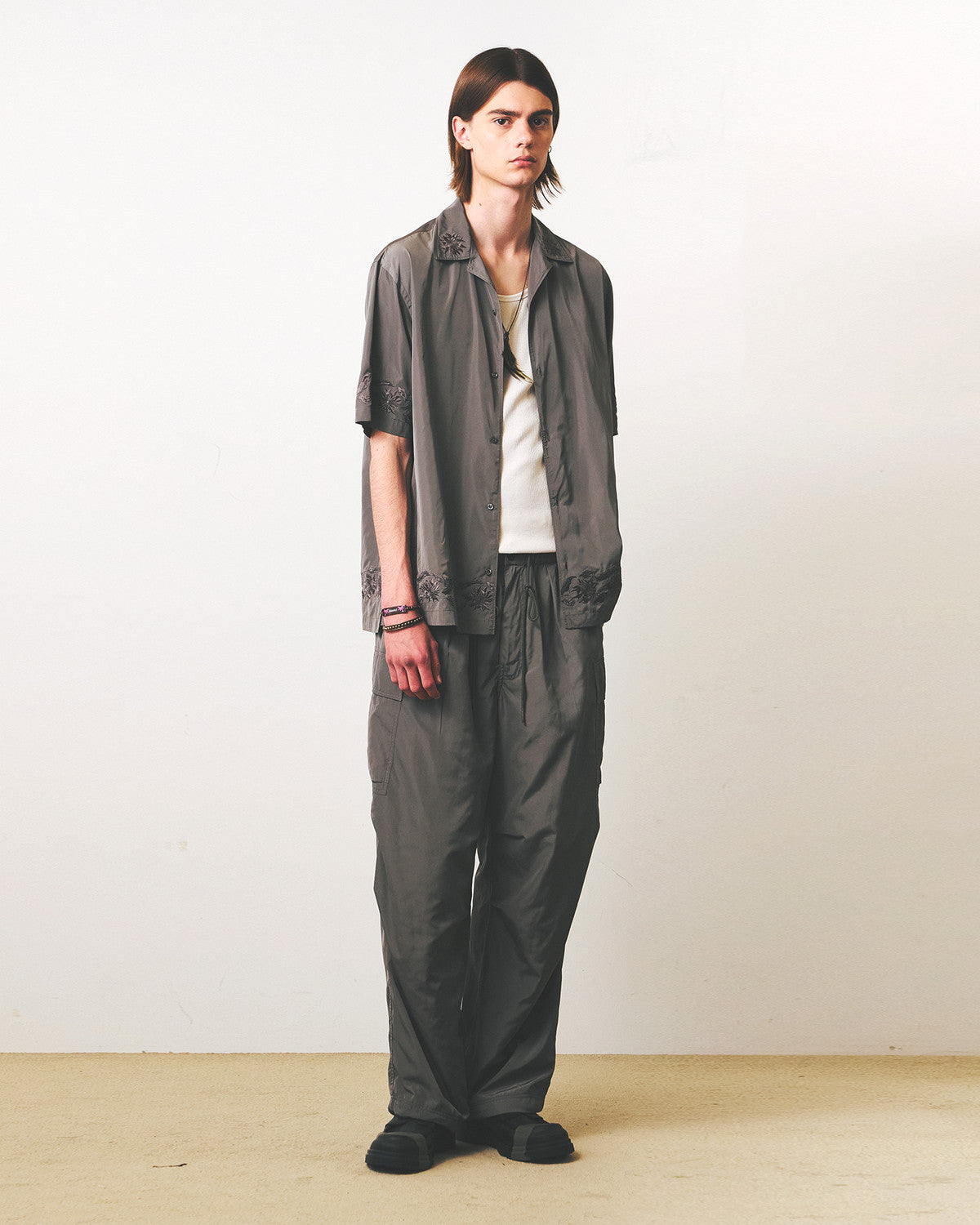 Eastlogue - Breezy Embroidered Half Shirts (Sand Beige) product image 1 | TRAB K-Fashion Australia