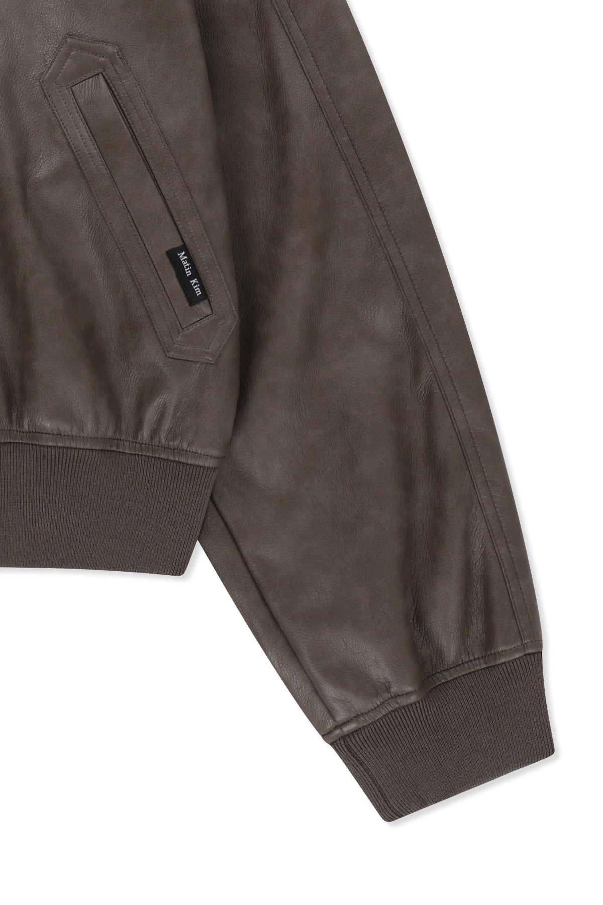 Matin Kim - Faux Leather Rib Collar Blouson (Brown) product image 4 | TRAB K-Fashion Australia