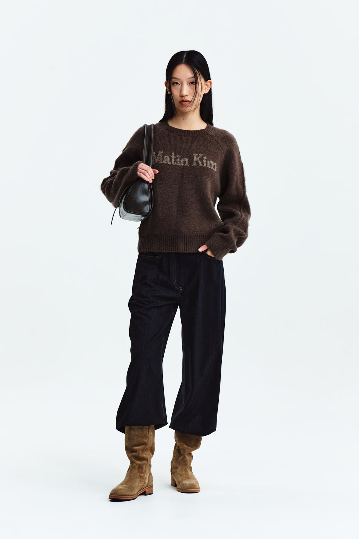 Matin Kim - Denim Like Stripe Wide Pants (Navy) product image 8 | TRAB K-Fashion Australia