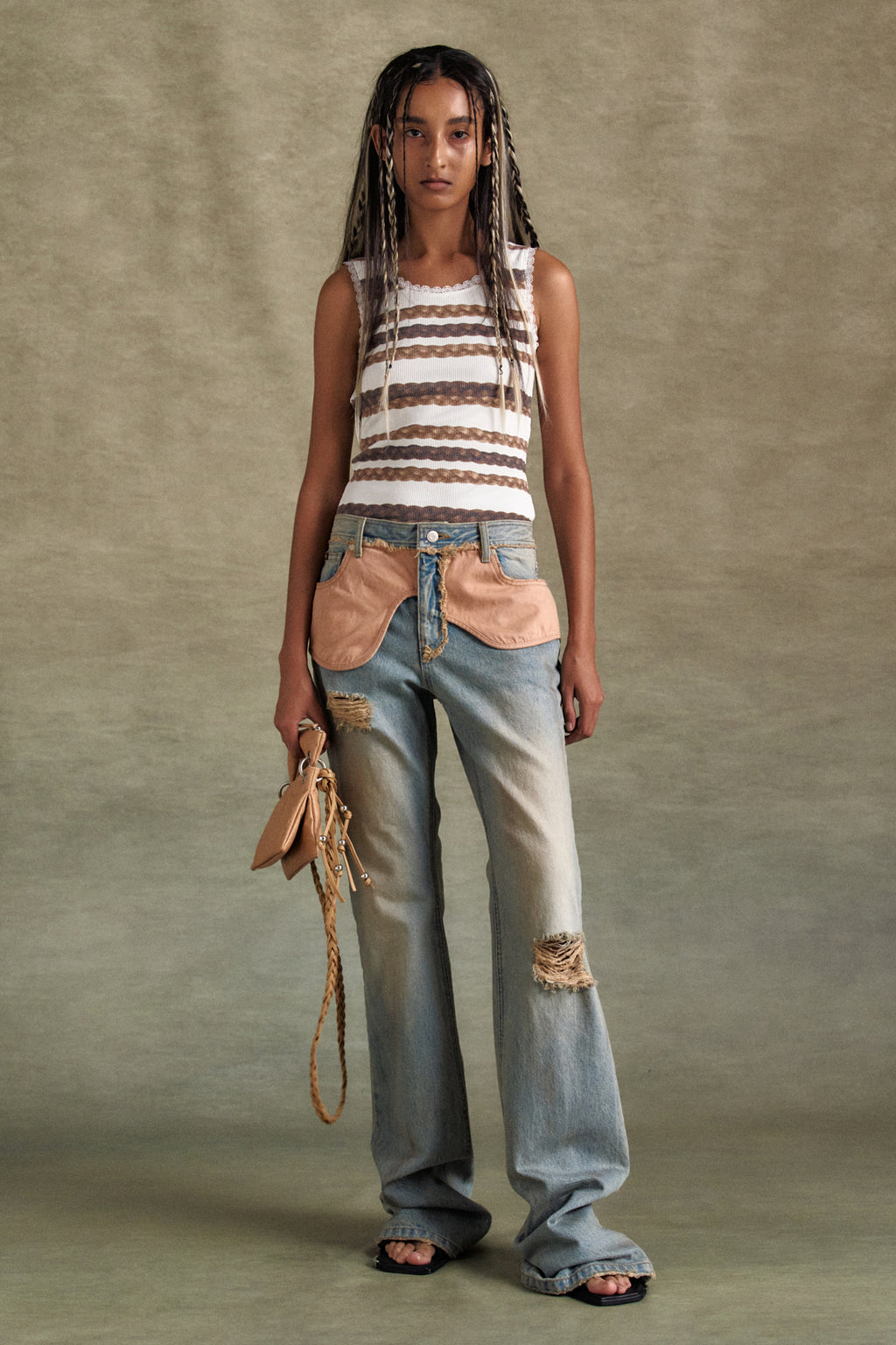 Andersson Bell - Deconstructed Dirty Wash Bootcut Jeans (Washed Blue) product image 2 | TRAB K-Fashion Australia