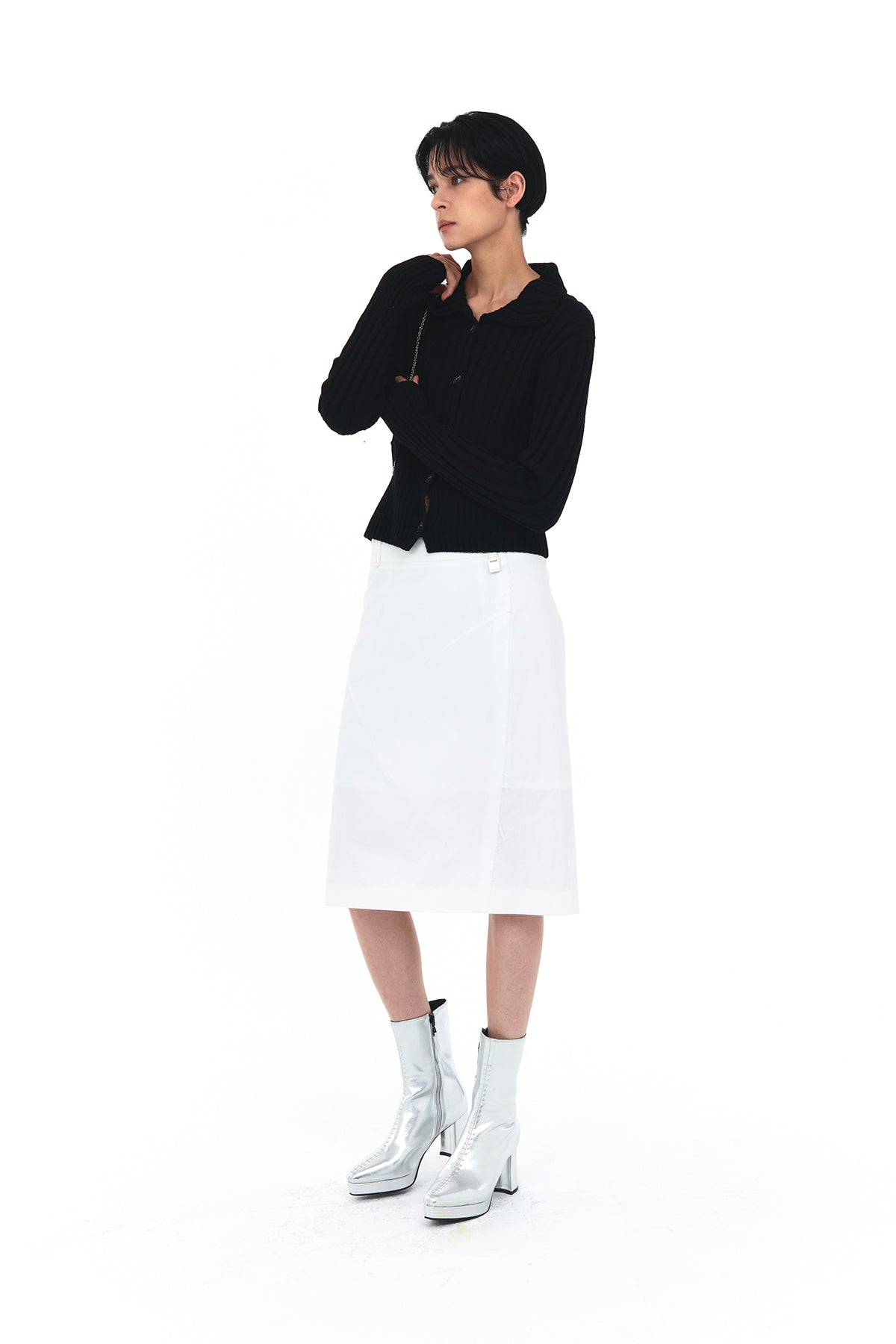 Matin Kim - Semi Crop Knit Button Cardigan (Black) product image 7 | TRAB K-Fashion Australia