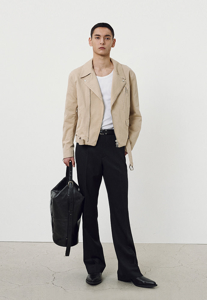 Tonywack - Garment-Washed Cotton Gabardine Biker Jacket (Faded Beige) product image 3 | TRAB K-Fashion Australia