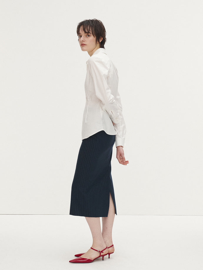 Tonywack - Striped Wool Long Pencil Skirt (Navy Pinstripe) product image 2 | TRAB K-Fashion Australia