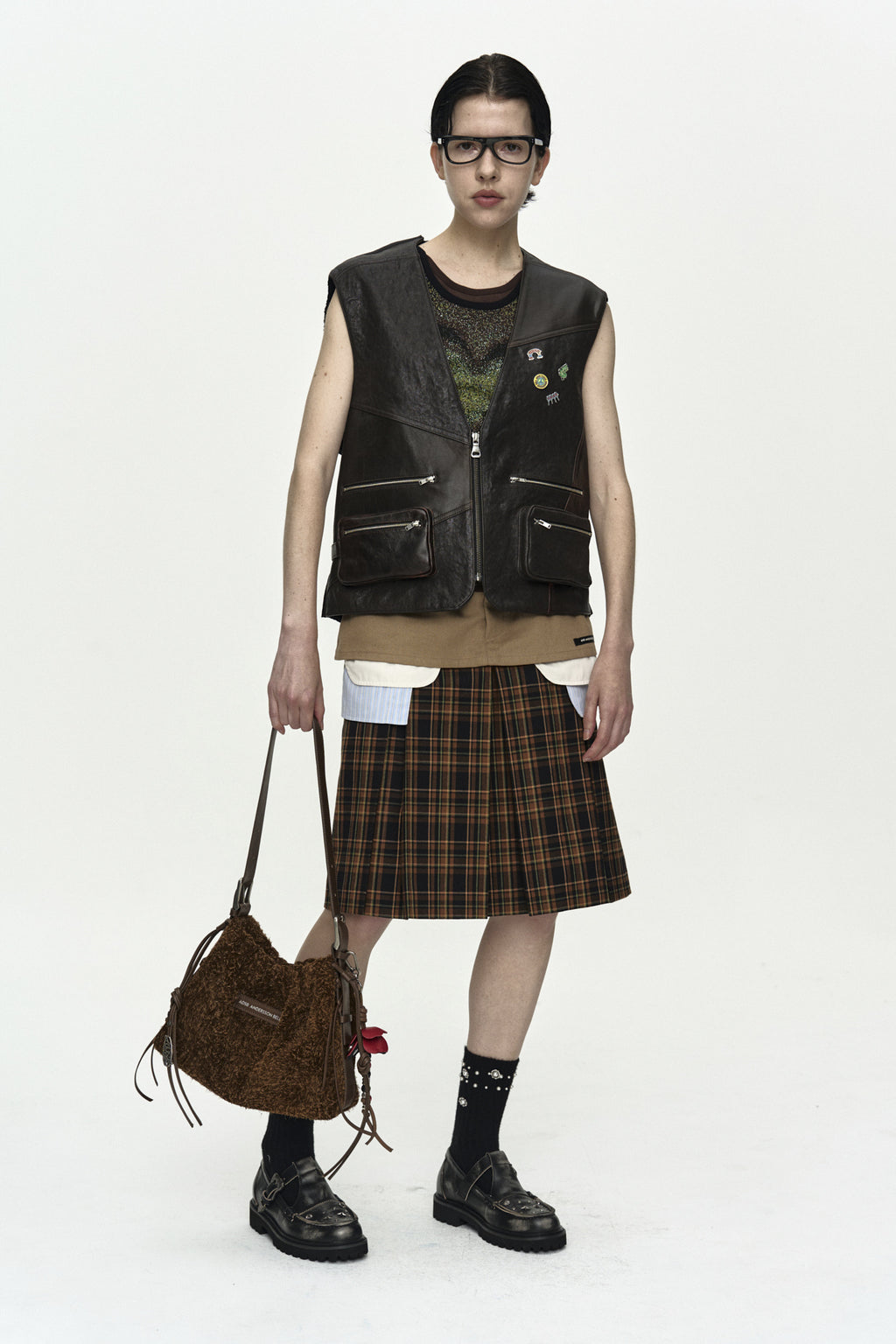 Andersson Bell - Back Knit Patchwork Leather Vest (Brown) product image 8 | TRAB K-Fashion Australia