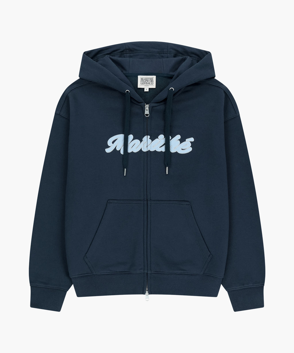 Marithe & Francois Girbaud - Regular Logo Applique Oversized Hoodie Zipup (Navy) product image 6 | TRAB K-Fashion Australia