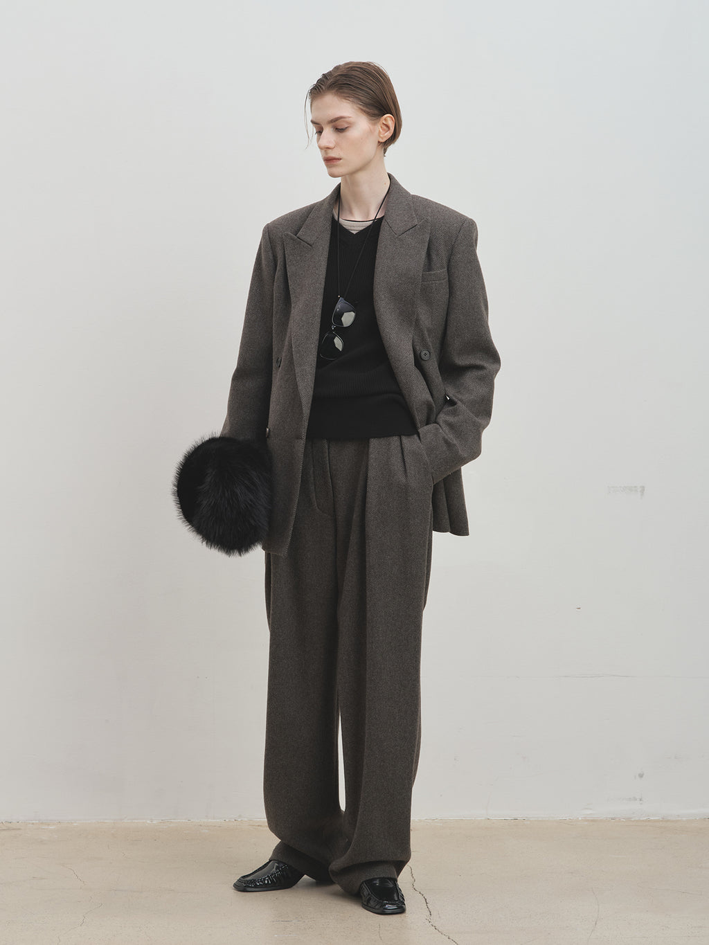 Tonywack - Tailored Wool Twill Double-Breasted Jacket (Grey) product image 4 | TRAB K-Fashion Australia