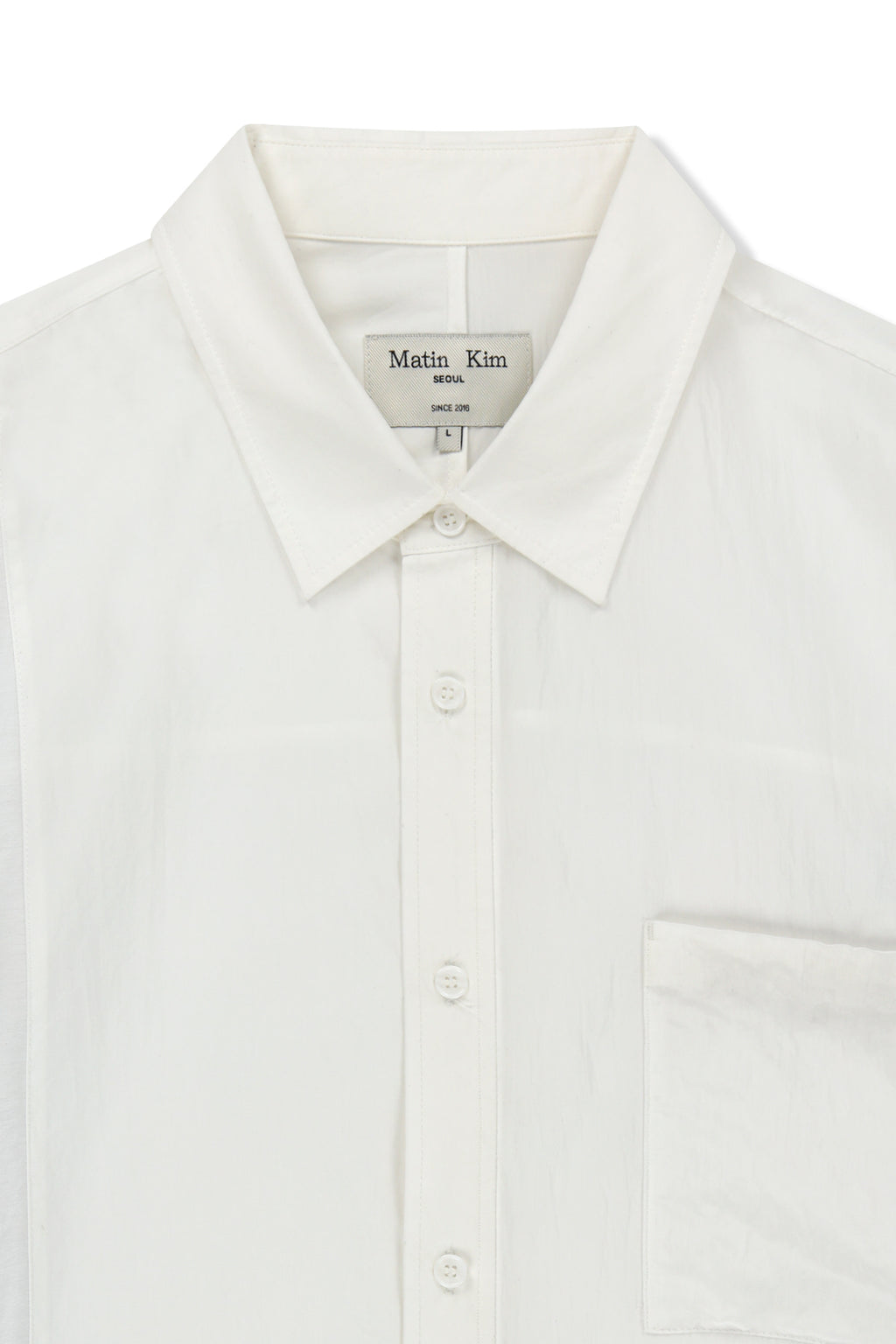 Matin Kim - Mixed Panel Over Fit Shirt (White) product image 3 | TRAB K-Fashion Australia