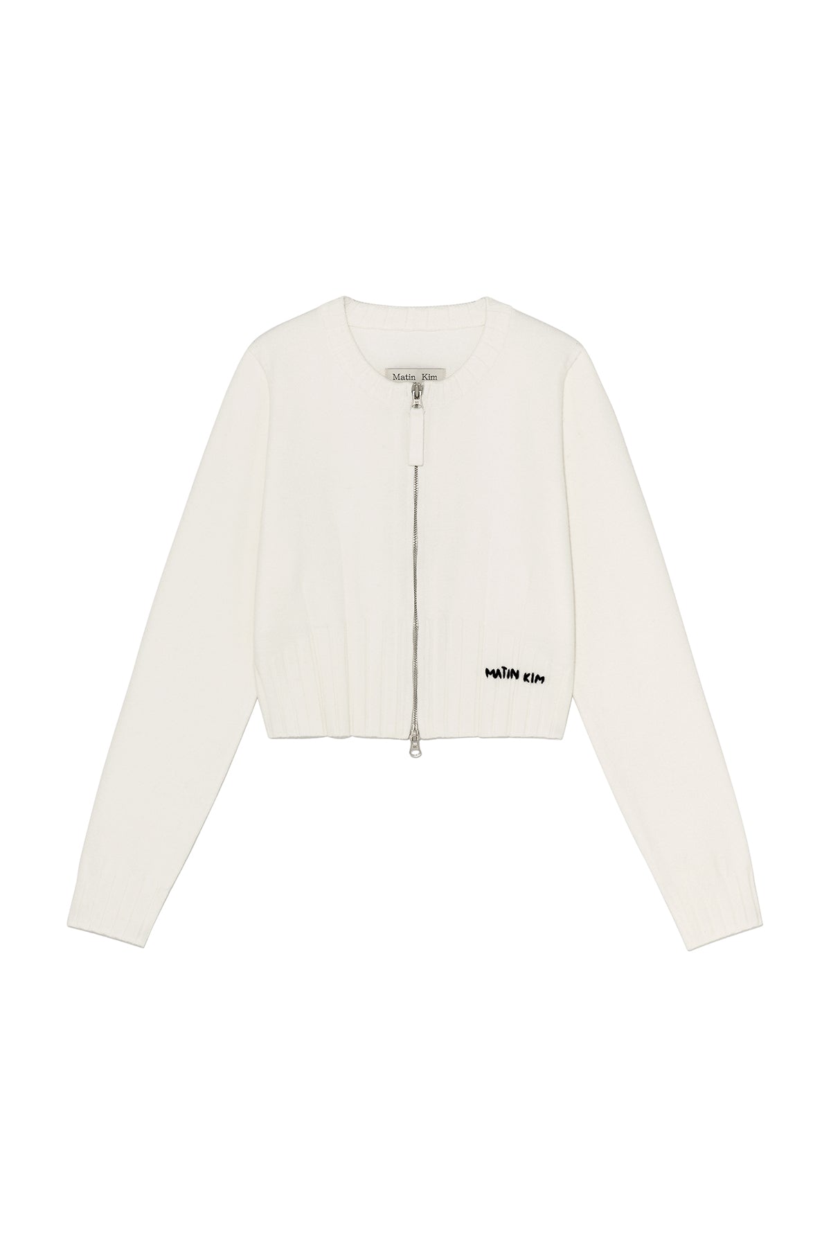 Matin Kim - Round Neck Zip Up Crop Cardigan (Ivory) product image 1 | TRAB K-Fashion Australia