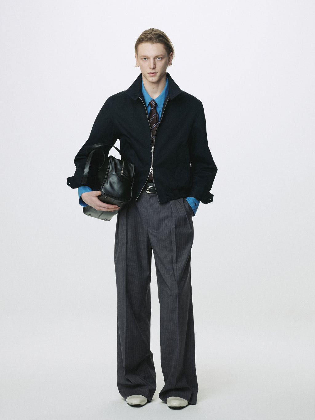 Tonywack - Striped Wool Double-Pleated Wide Trousers (Grey Stripe) product image 4 | TRAB K-Fashion Australia