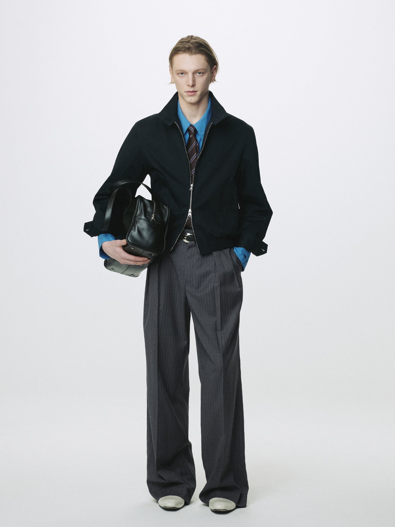 Tonywack - Striped Wool Double-Pleated Wide Trousers (Grey Stripe) product image 4 | TRAB K-Fashion Australia