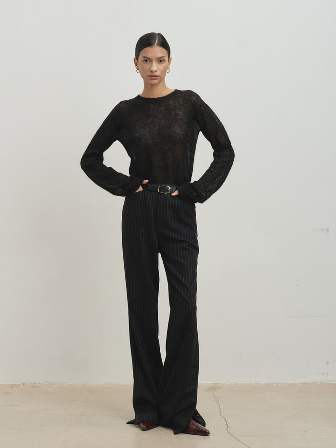 Tonywack - Striped Wool Flared Trousers (Black Stripe) product image 2 | TRAB K-Fashion Australia