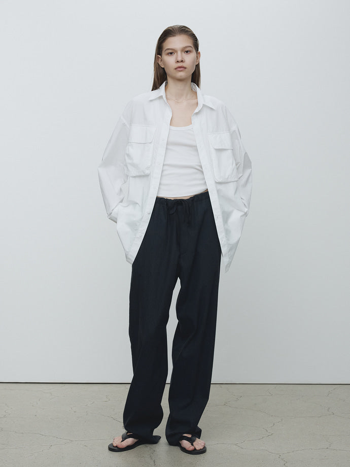 Tonywack - Light Wool Cotton Drawstring Trousers (Navy Stripe) product image 1 | TRAB K-Fashion Australia