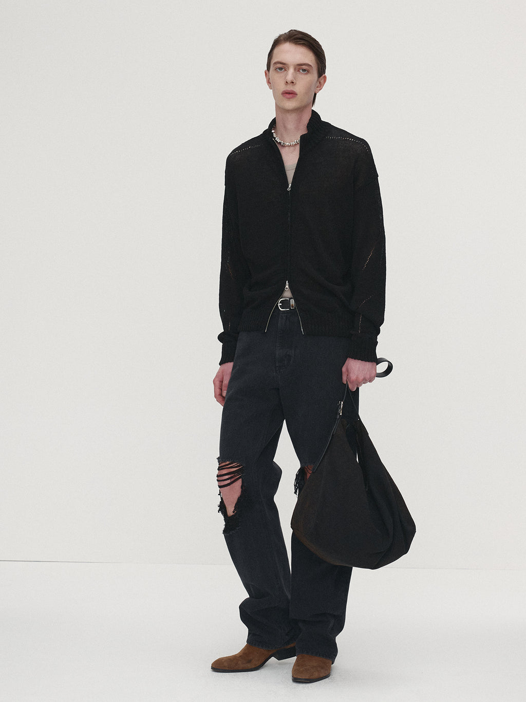 Tonywack - Linen Full Zip Knitted Jumper (Black) product image 4 | TRAB K-Fashion Australia