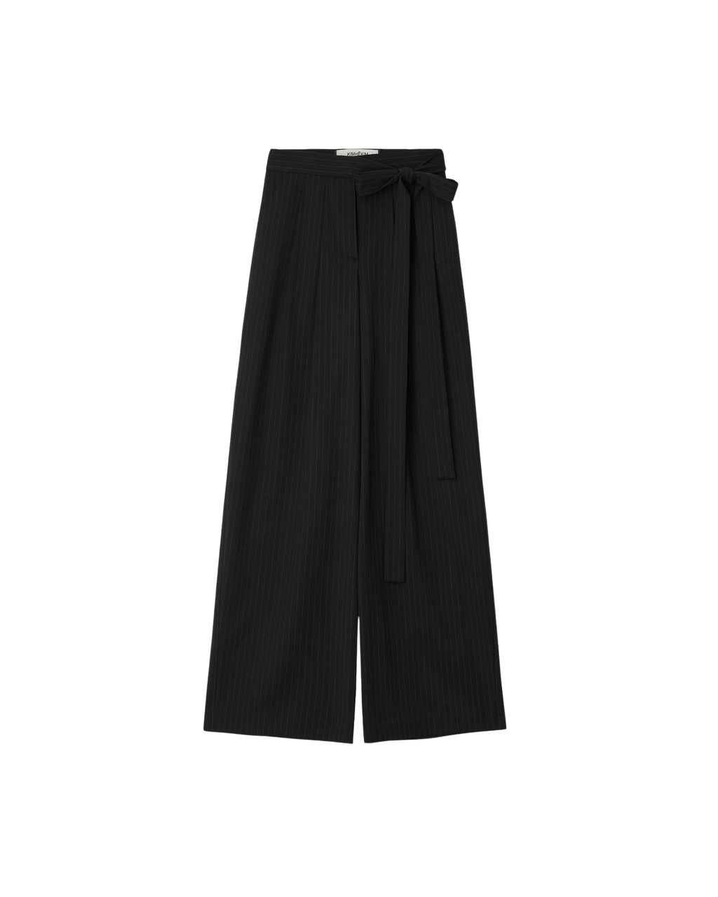 Kimhe Kim - Stripe Wool-Blend Belted Wide Leg Trousers (Black) product image 2 | TRAB K-Fashion Australia