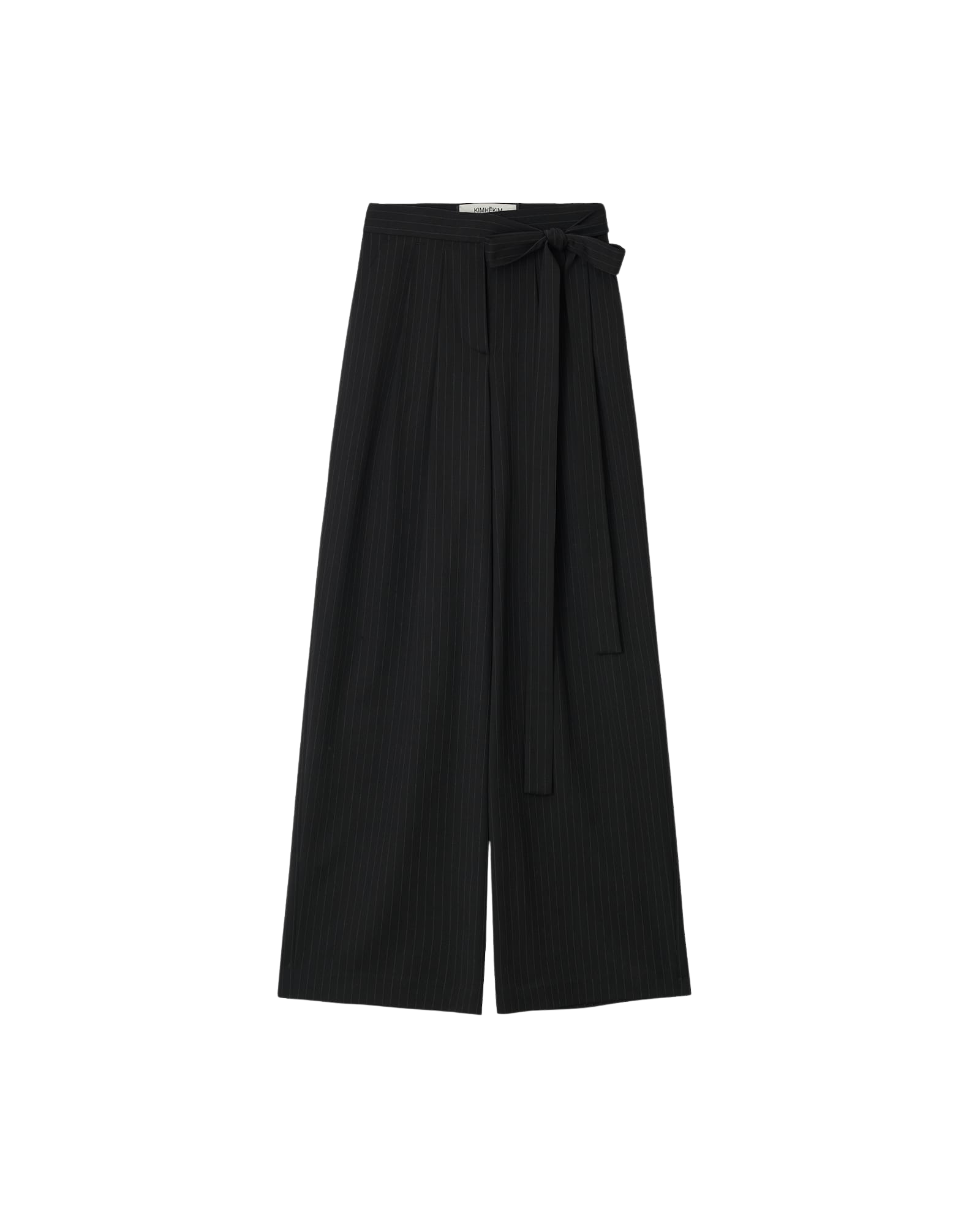 Kimhe Kim - Stripe Wool-Blend Belted Wide Leg Trousers (Black) product image 2 | TRAB K-Fashion Australia