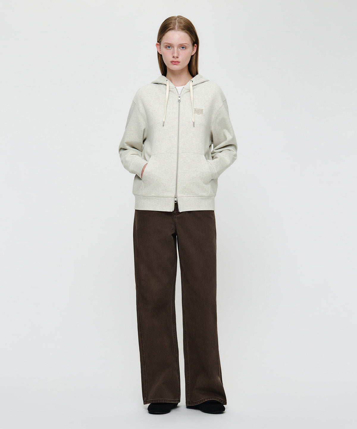 Marithe & Francois Girbaud - Back Classic Logo Hoodie Zipup (Oatmeal) product image 5 | TRAB K-Fashion Australia