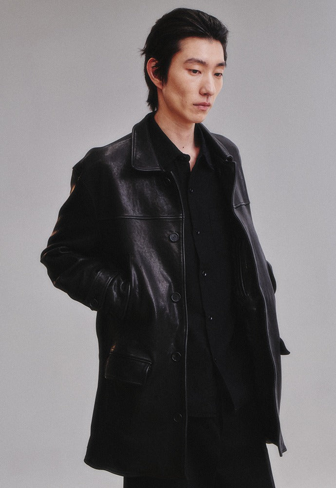 Art if acts - Washed Lambskin Vegetable Car Coat (Black) product image 1 | TRAB K-Fashion Australia