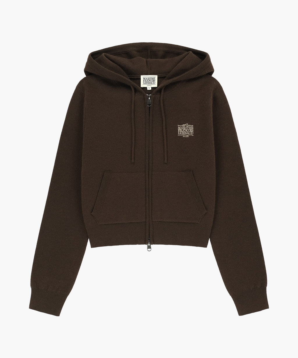 Marithe & Francois Girbaud - Ribbon Classic Logo Crop Knit Hoodie Zipup (Brown) product image 6 | TRAB K-Fashion Australia