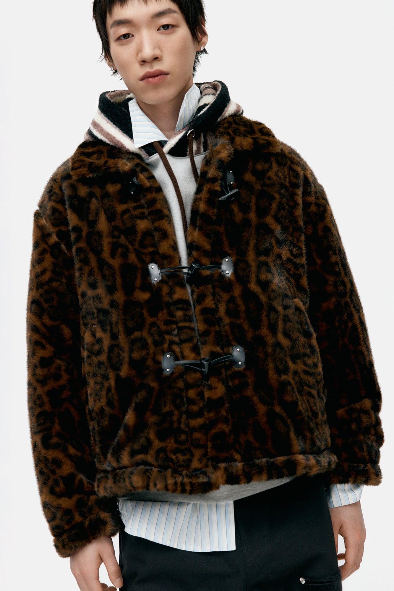Andersson Bell - Unisex Leopard Fur Duffle Jacket (Brown) product image 13 | TRAB K-Fashion Australia