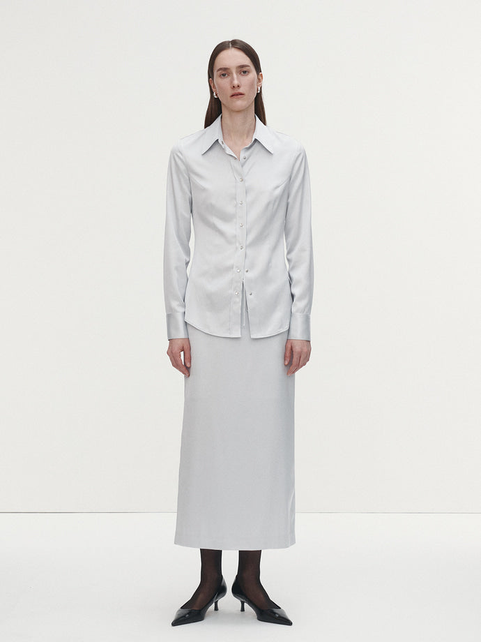 Tonywack - Satin Regular-Fit Shirt (Silver) product image 2 | TRAB K-Fashion Australia
