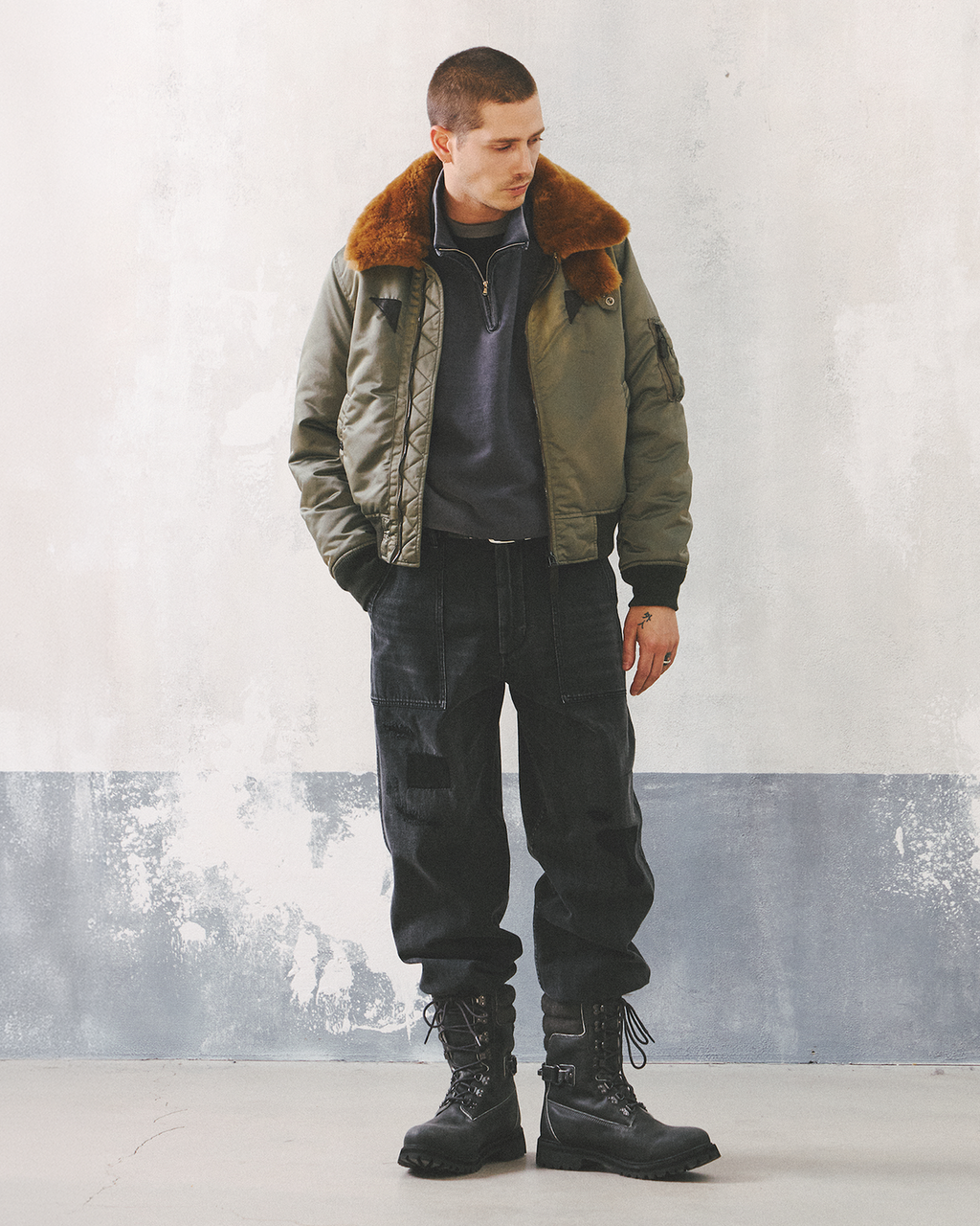 Eastlogue - Shearling Flight B-15 Jumper (Olive) product image 5 | TRAB K-Fashion Australia