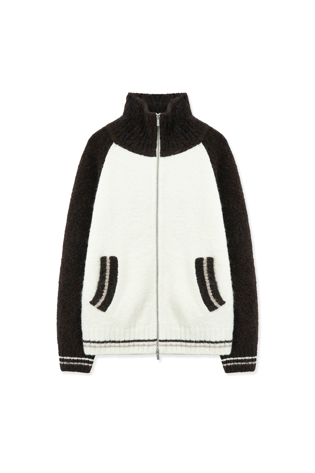 Matin Kim - High Neck Raglan Knit Zip Up (Dark Brown) product image 1 | TRAB K-Fashion Australia