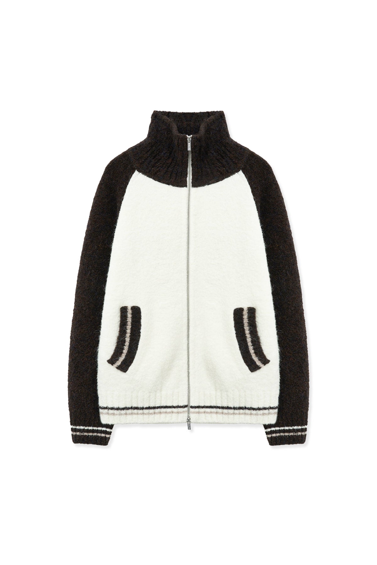 Matin Kim - High Neck Raglan Knit Zip Up (Dark Brown) product image 1 | TRAB K-Fashion Australia
