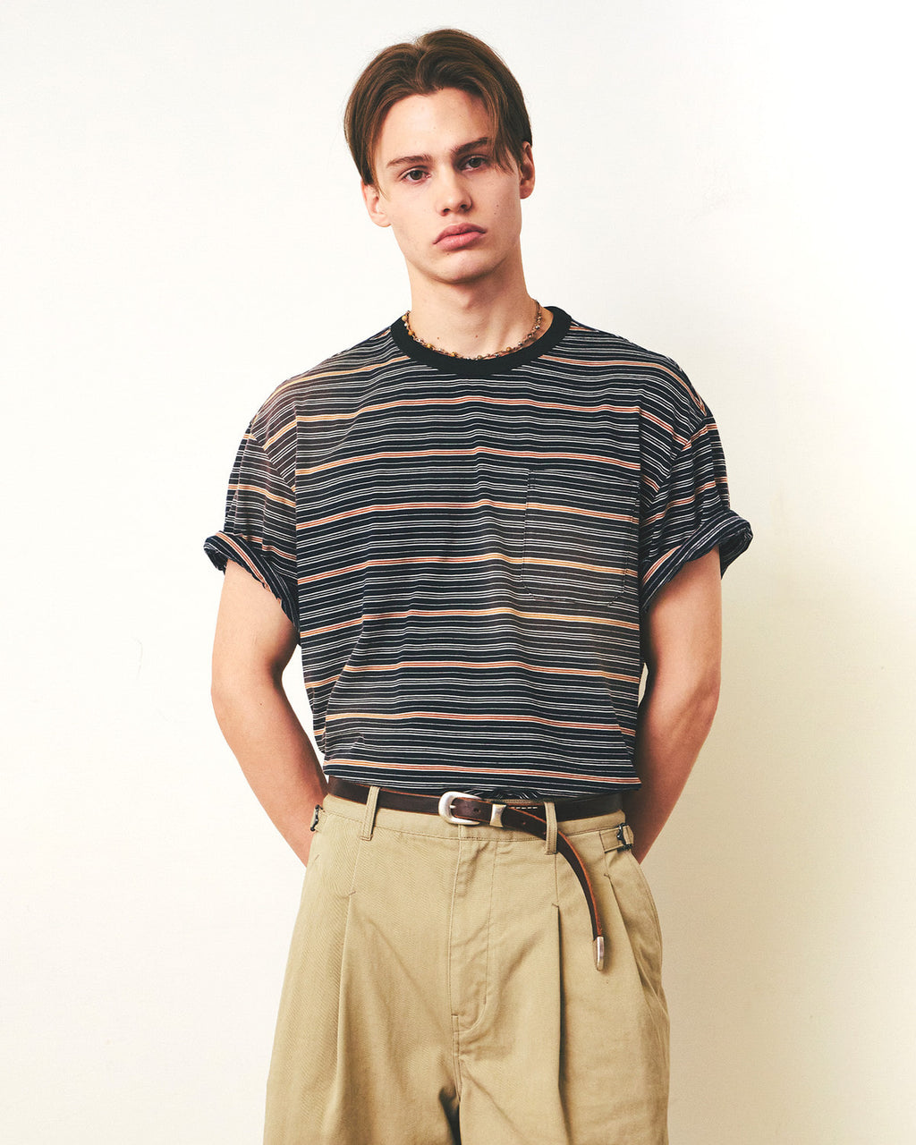 Eastlogue - Bleached Stripe T-shirts (Navy & Brown Stripe) product image 5 | TRAB K-Fashion Australia