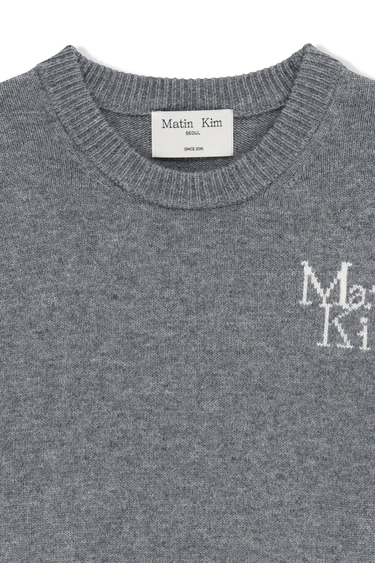 Matin Kim - Grid Logo Cashmere Blended Knit Pullover (Grey) product image 3 | TRAB K-Fashion Australia