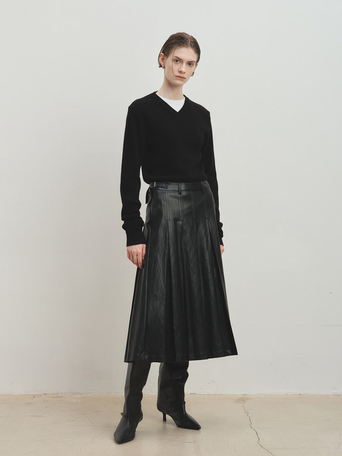 Tonywack - Faux Leather Pleated Midi Skirt (Black) product image 1 | TRAB K-Fashion Australia