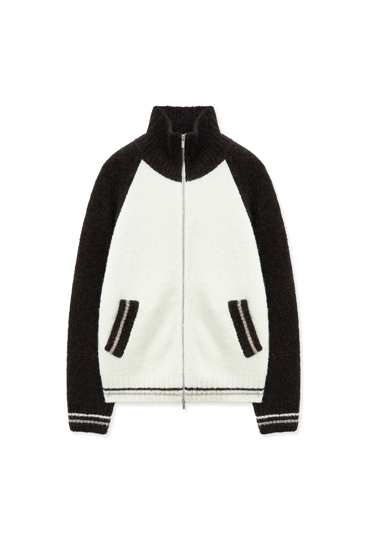 Matin Kim - High Neck Raglan Knit Zip Up (Dark Brown) product image 2 | TRAB K-Fashion Australia