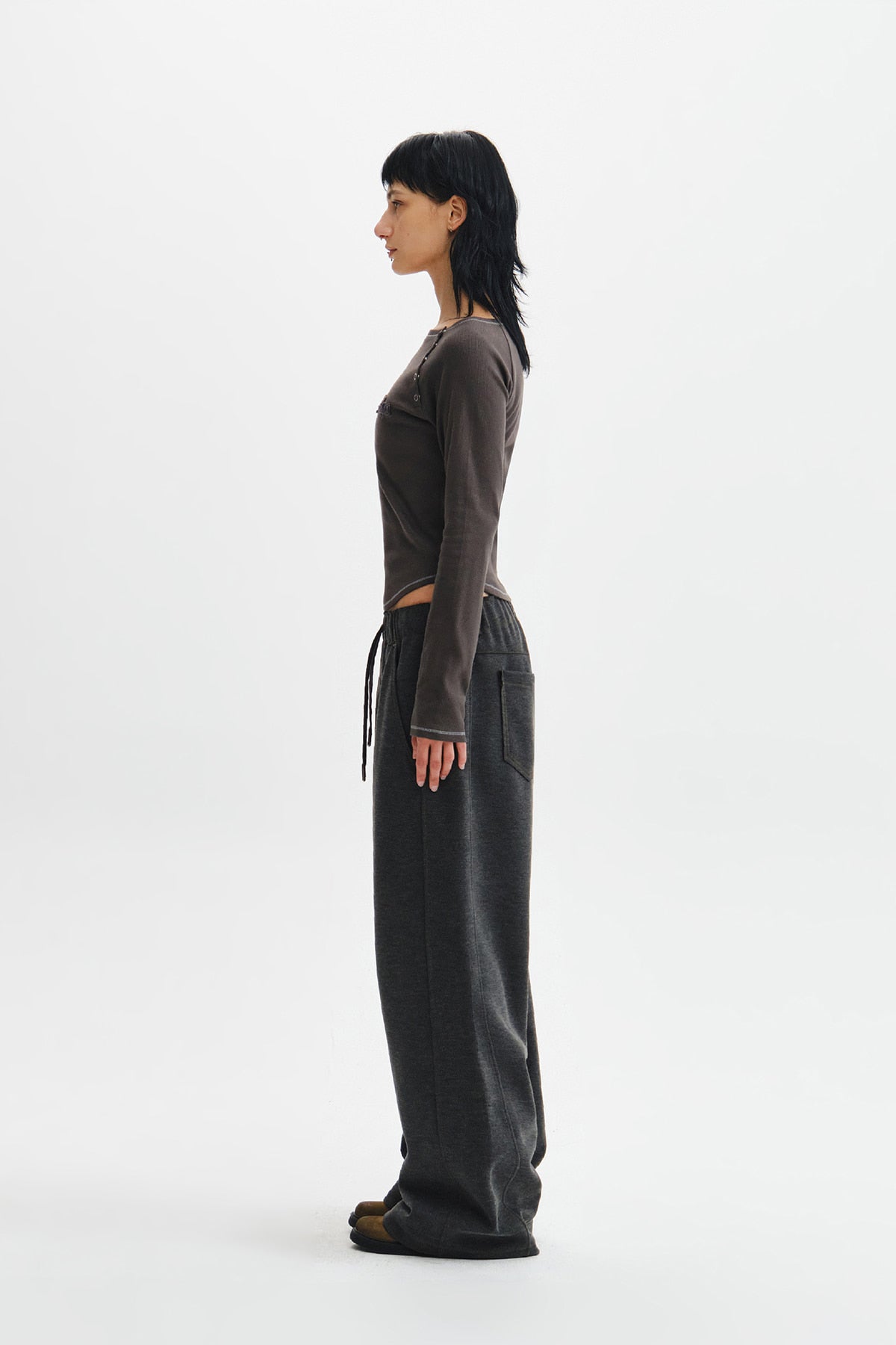 Matin Kim - Logo Applique Button Detail Raglan Top (Charcoal) product image 8 | TRAB K-Fashion Australia