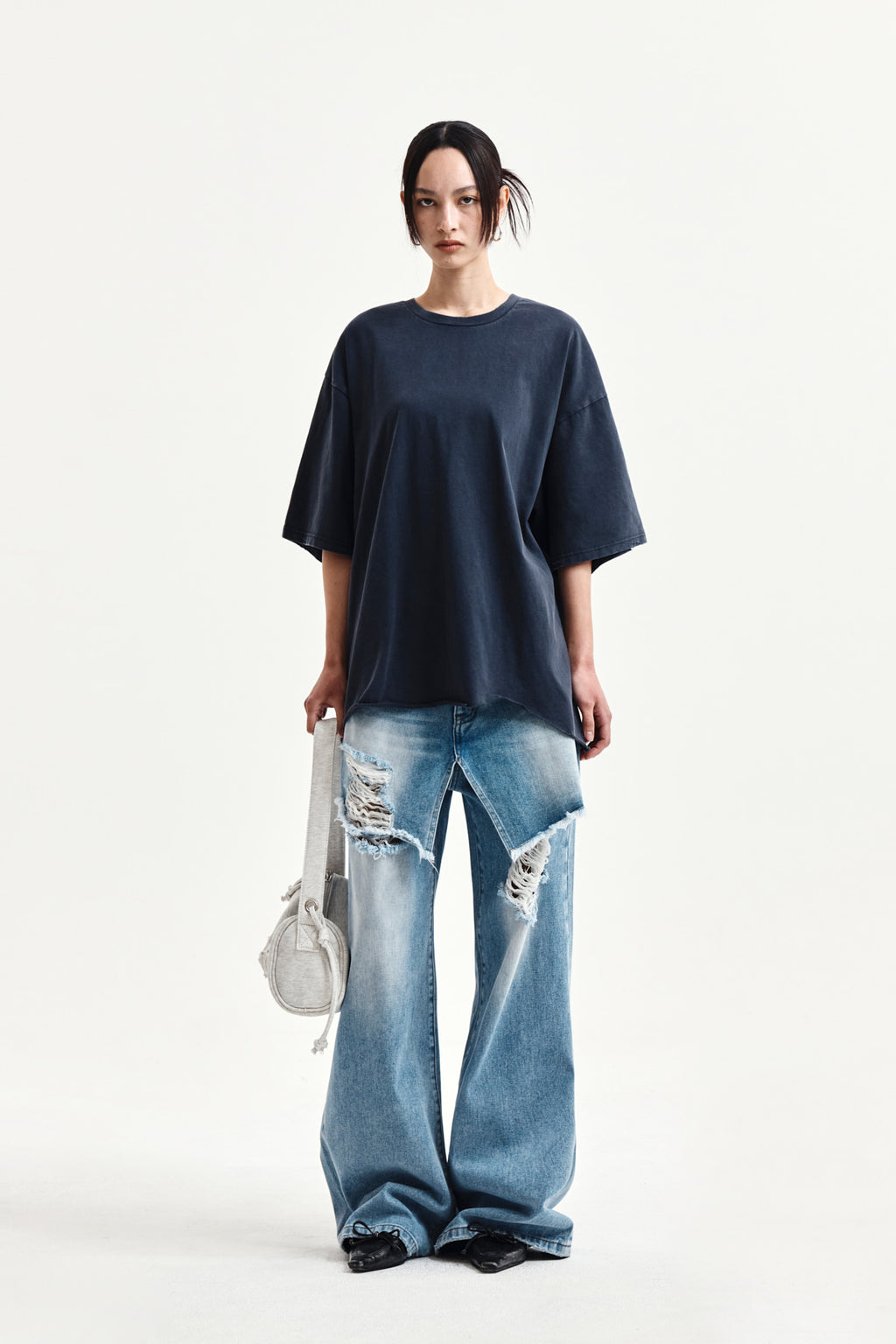 Matin Kim - Raw Cut Graffiti Logo Top (Navy) product image 9 | TRAB K-Fashion Australia