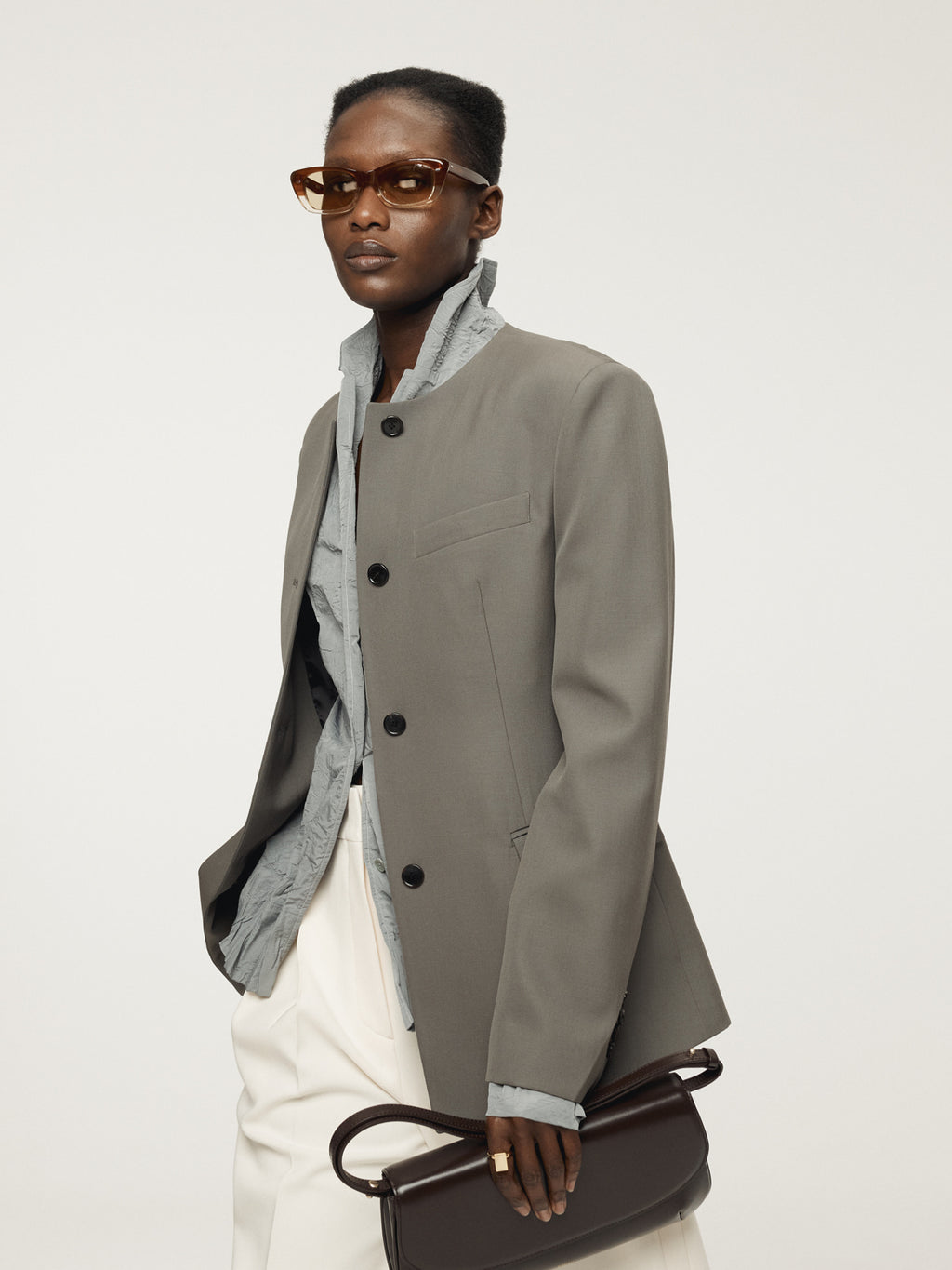 Recto - Collarless Single Jacket (Taupe Grey) product image 8 | TRAB K-Fashion Australia