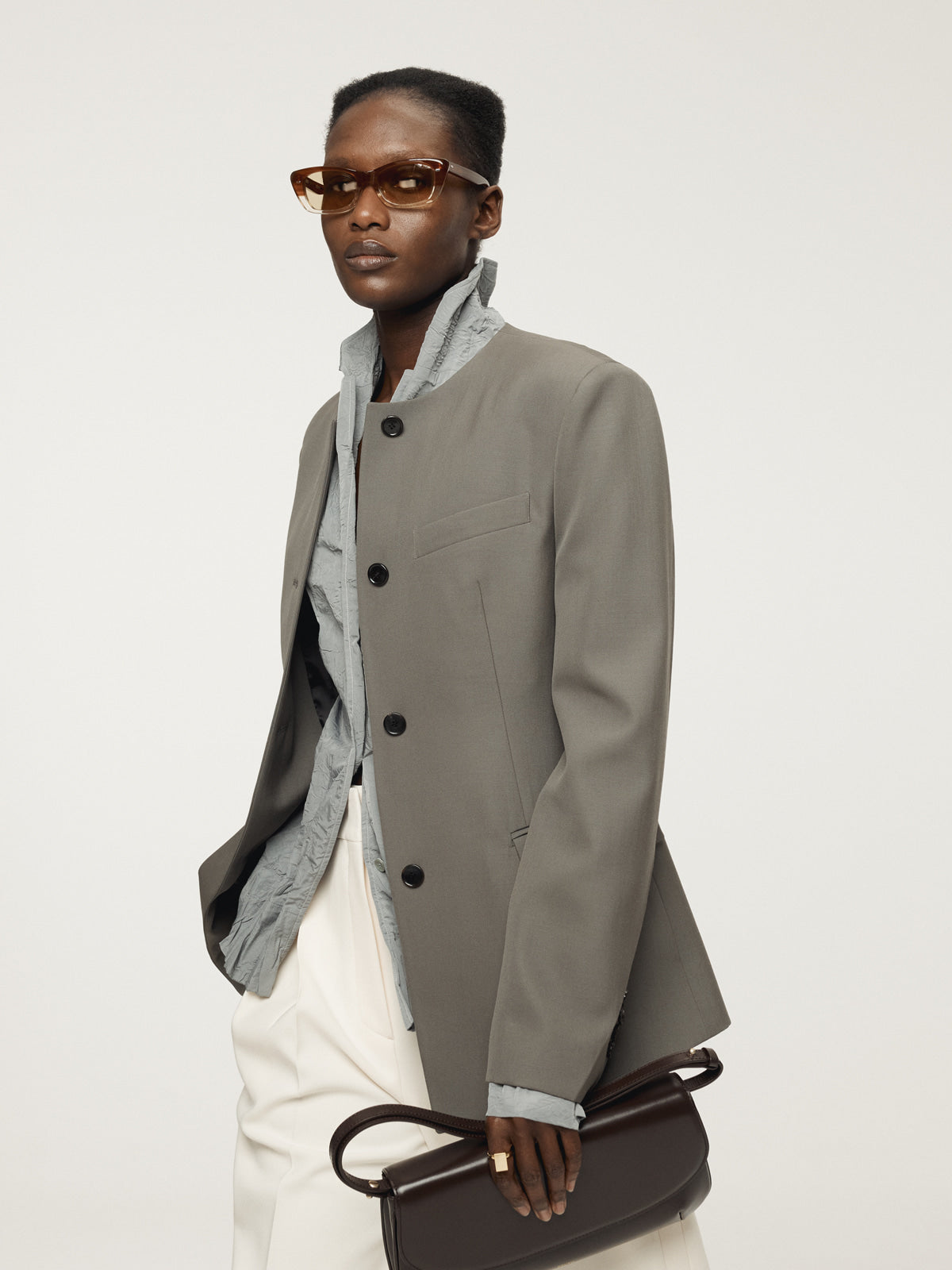 Recto - Collarless Single Jacket (Taupe Grey) product image 8 | TRAB K-Fashion Australia