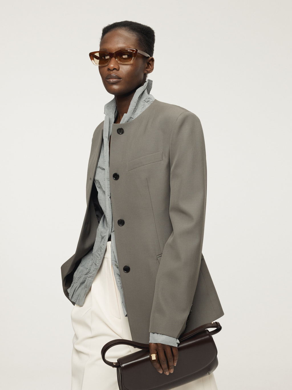 Recto - Collarless Single Jacket (Taupe Grey) product image 8 | TRAB K-Fashion Australia
