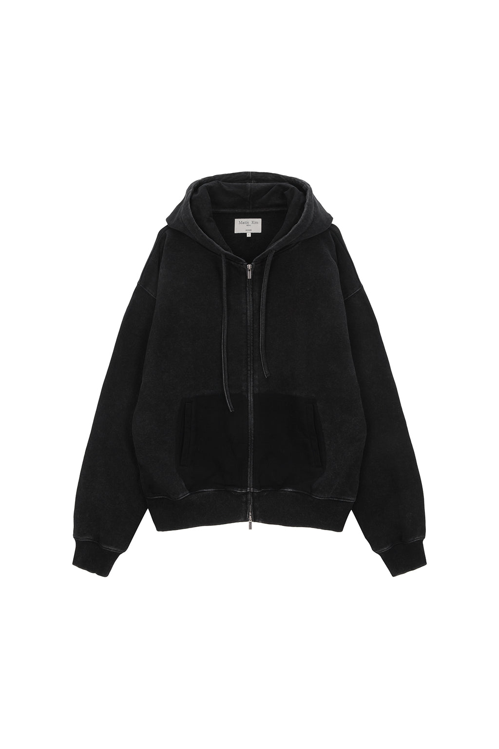 Matin Kim - Pigment Dying Logo Hoody Zip Up (Black) product image 2 | TRAB K-Fashion Australia