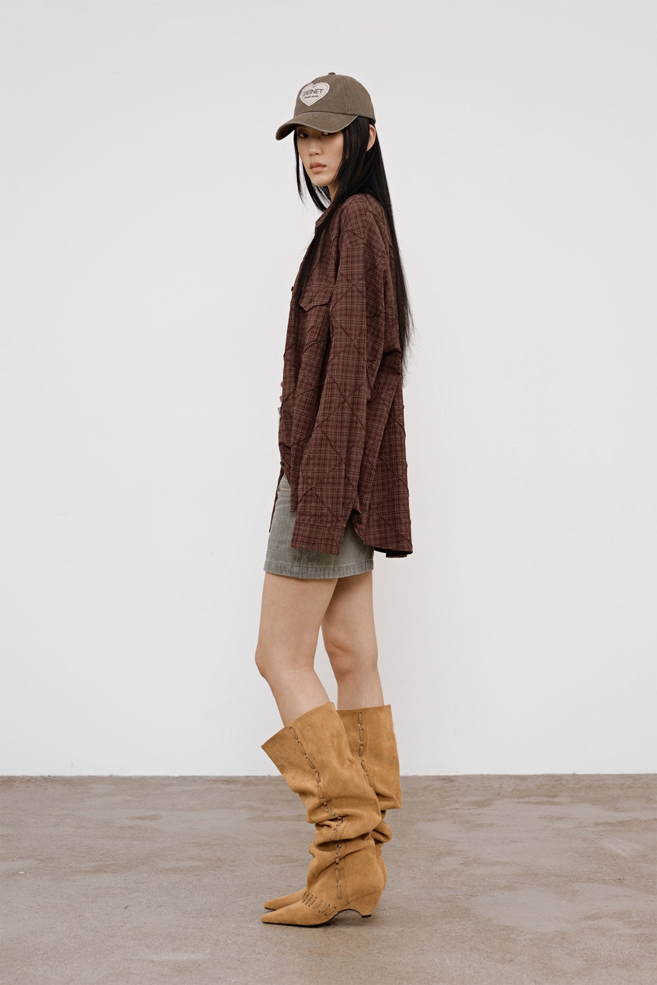 Deinet - Double Checkered Overfit Shirt (Brown) product image 6 | TRAB K-Fashion Australia