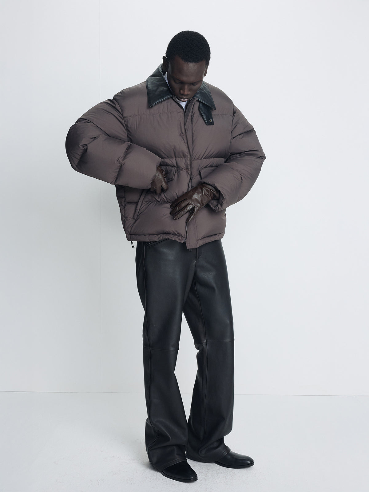 Tonywack - Leather Collar Down Puffer Blouson (Deep Brown) product image 3 | TRAB K-Fashion Australia
