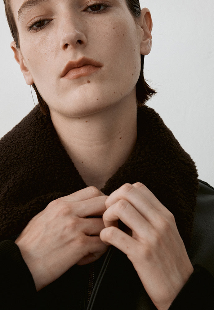 Tonywack - Shearling Collar Leather Bomber Jacket (Black) product image 7 | TRAB K-Fashion Australia