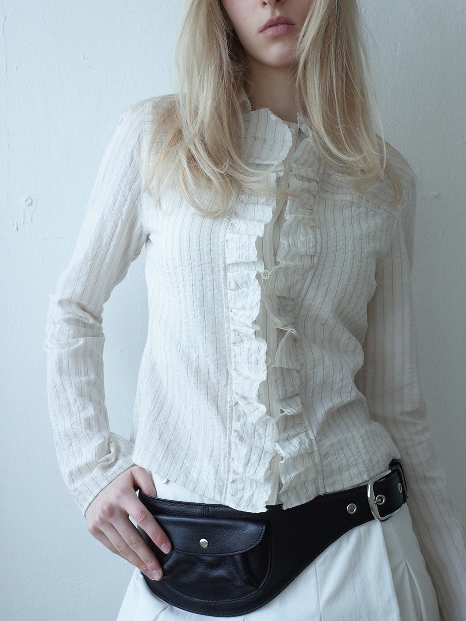 Kijun - Ruffle Detail Shirt (Light Beige) product image 5 | TRAB K-Fashion Australia