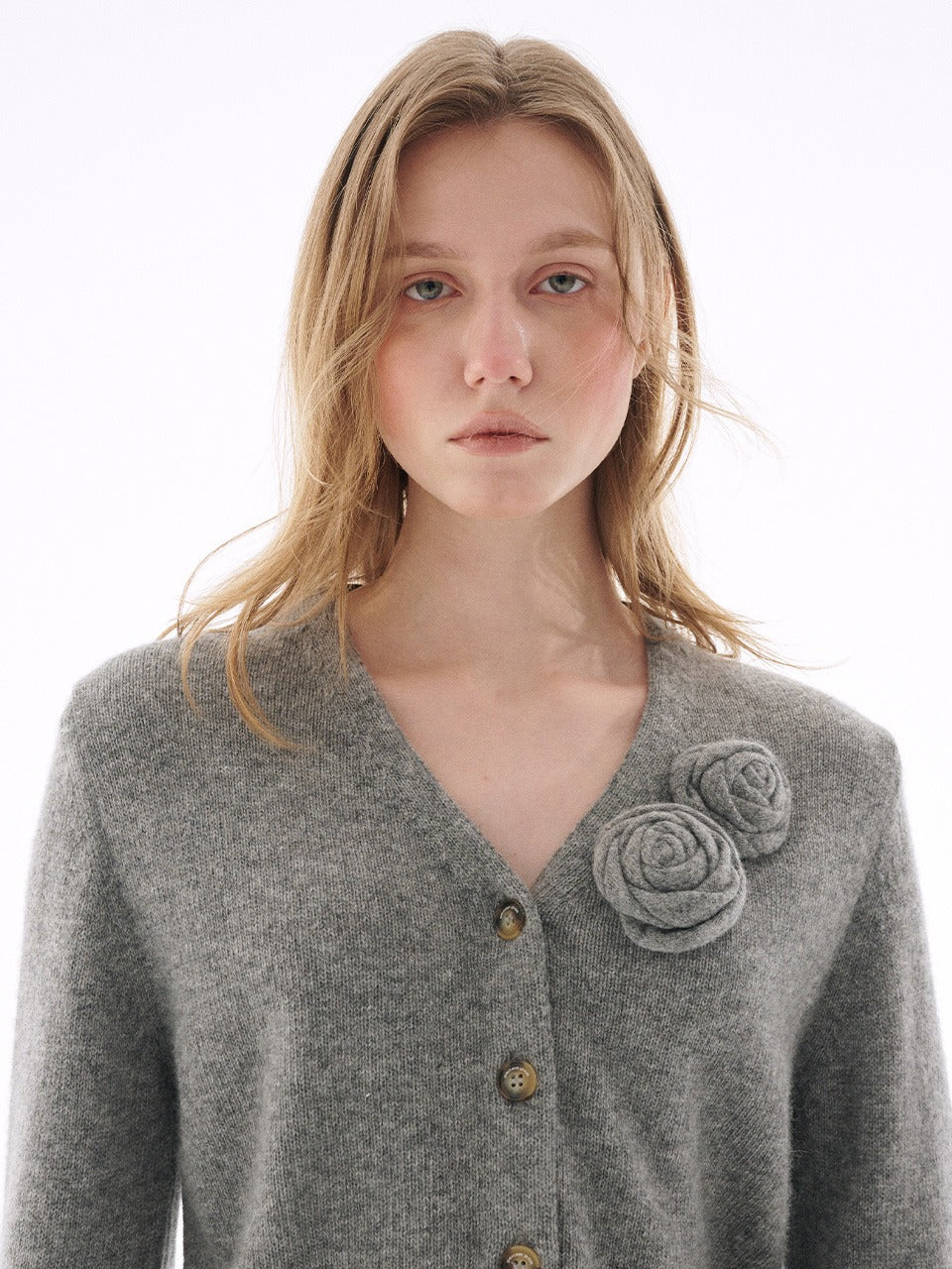 Mardi Mercredi - Cashmere Blended Cardigan V Neck Rose (Grey) product image 1 | TRAB K-Fashion Australia