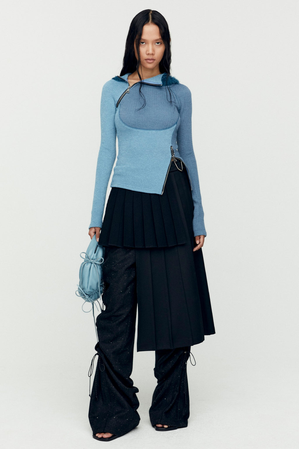 Andersson Bell - (essential) Tight Ribbed Combination Hoodie (Blue) product image 1 | TRAB K-Fashion Australia