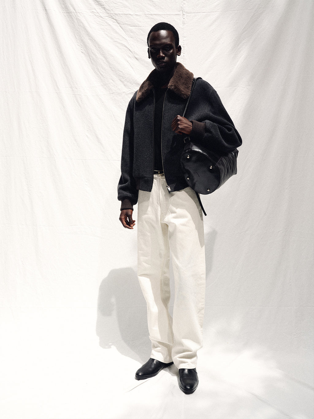 Tonywack - Brushed Wool Flannel Shearling Blouson (Charcoal Anthracite) product image 9 | TRAB K-Fashion Australia
