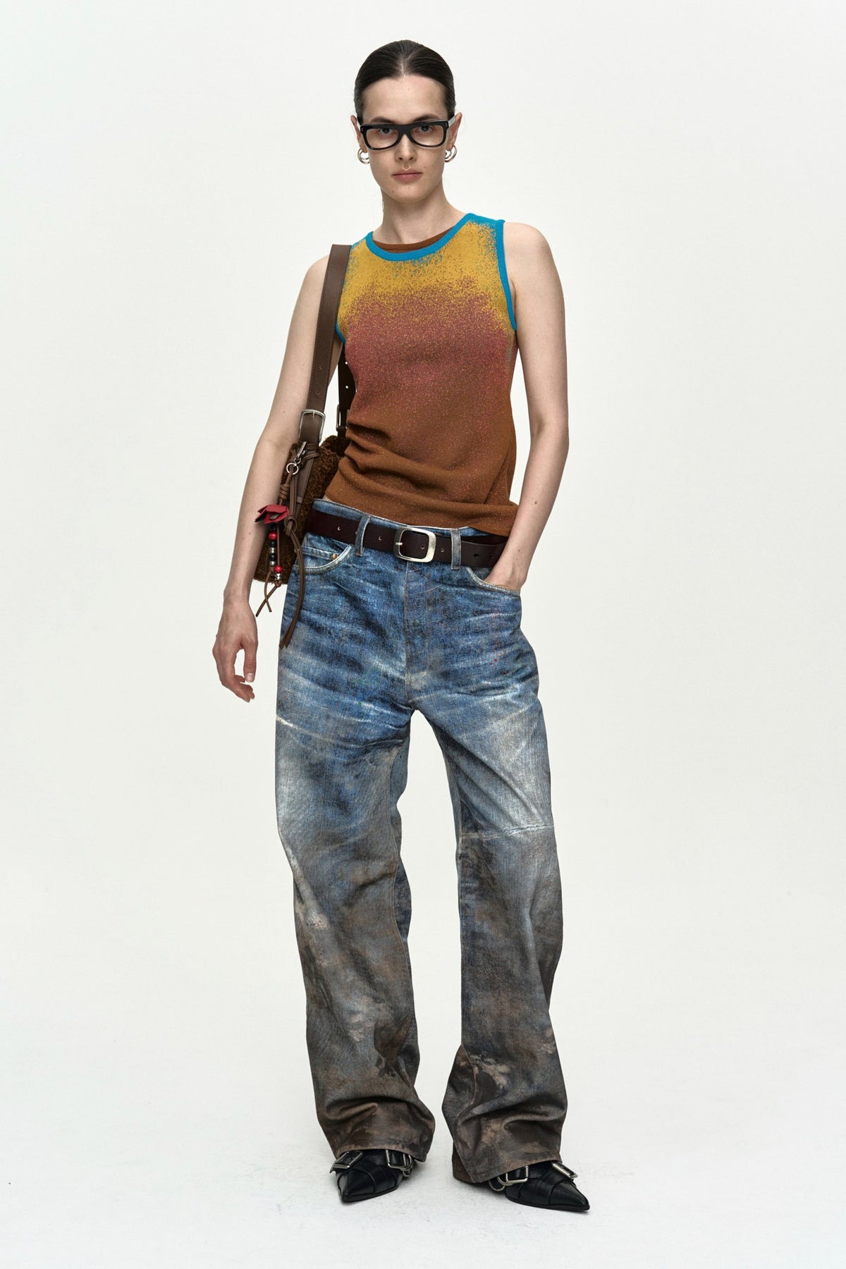 Andersson Bell - Unisex Festival Mud Printed Jeans (Blue) product image 1 | TRAB K-Fashion Australia