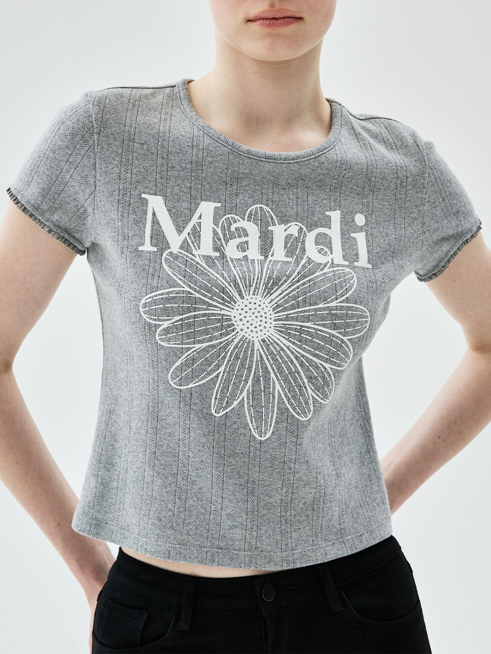 Mardi Mercredi - Slim Fit Top Eyelet Flowermardi (Grey White) product image 1 | TRAB K-Fashion Australia