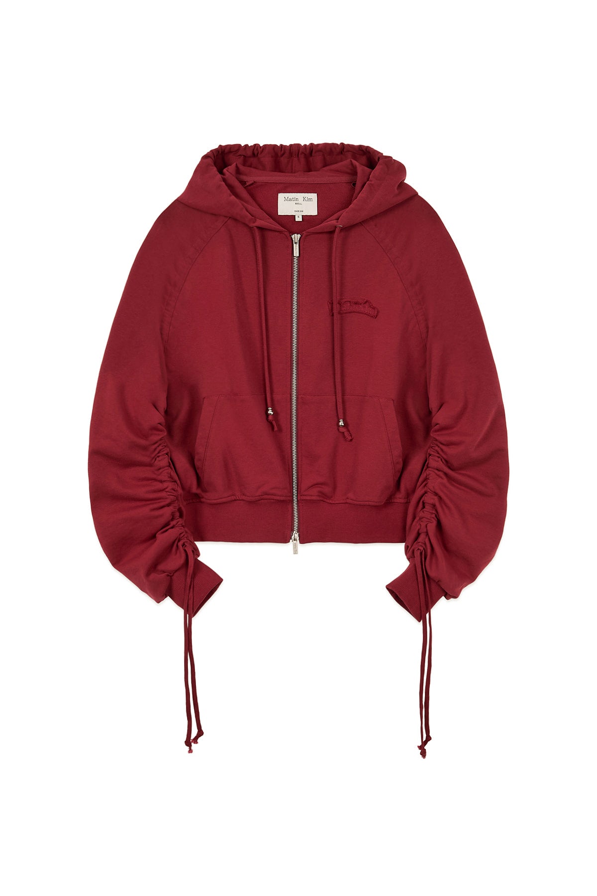 Matin Kim - Sleeve String Detail Hoody Zip Up (Red) product image 3 | TRAB K-Fashion Australia