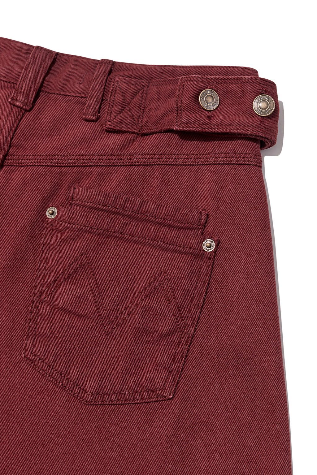 Matin Kim - Waist Buckle Curved Dying Denim Pants (Red) product image 5 | TRAB K-Fashion Australia