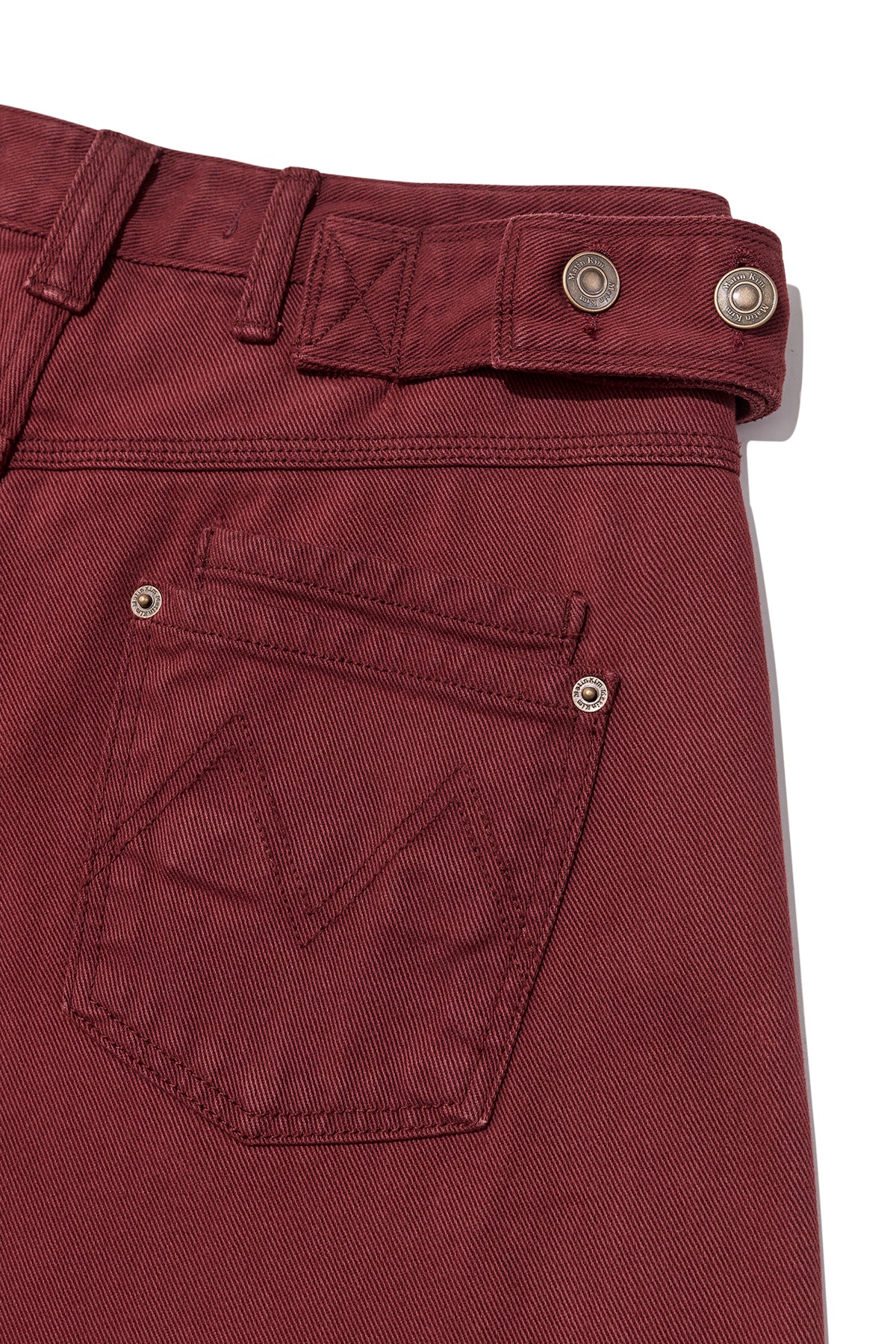 Matin Kim - Waist Buckle Curved Dying Denim Pants (Red) product image 5 | TRAB K-Fashion Australia